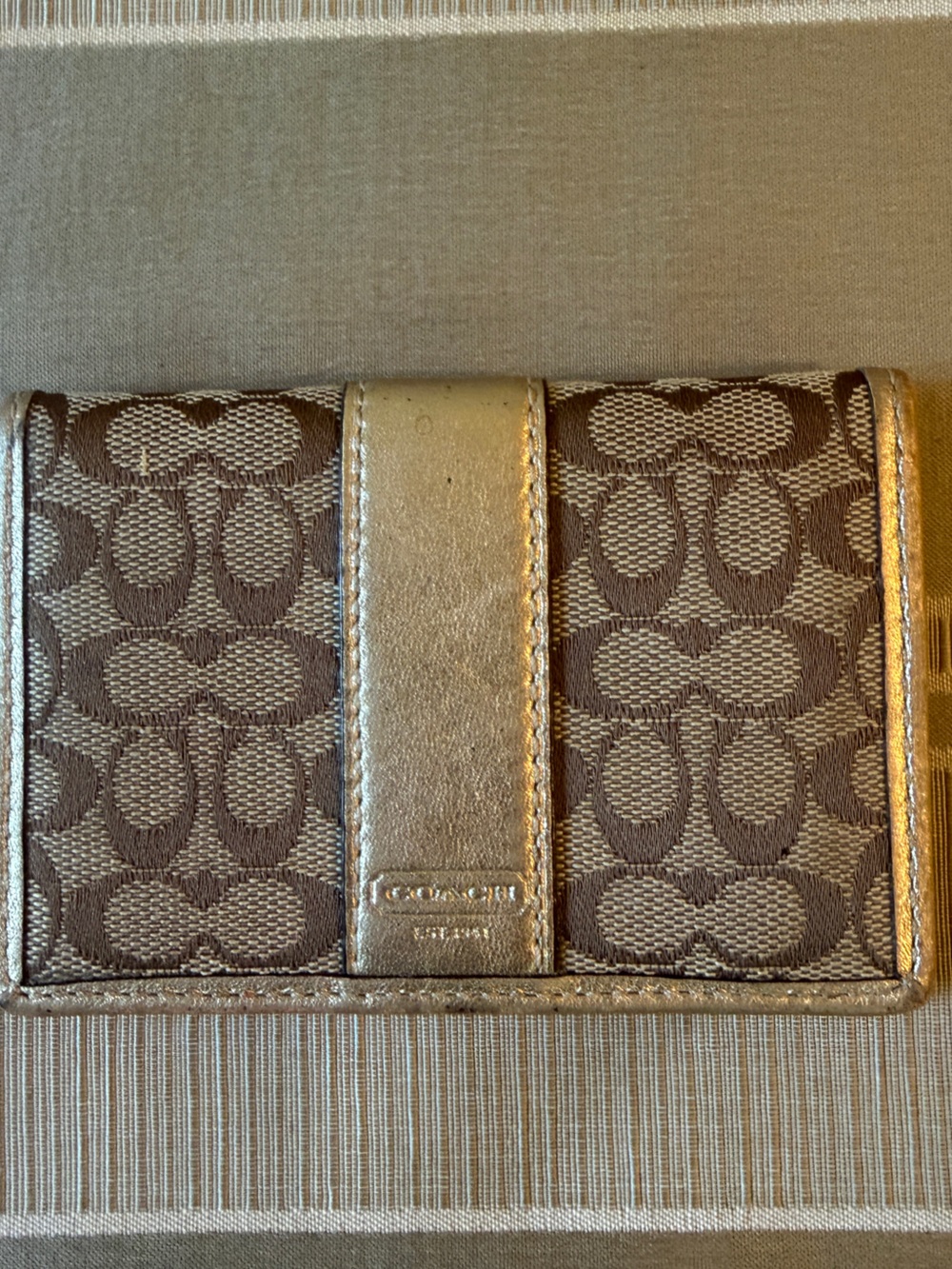Coach Brown and Metallic Gold Signature Card Holder